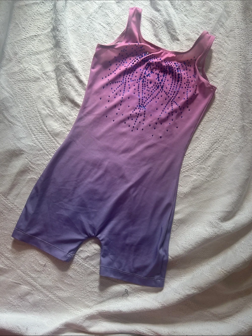 Rhinestone Biketard Purple and Pink Ombre Leotard Gymnastics age 7-8 years - Picture 10 of 12